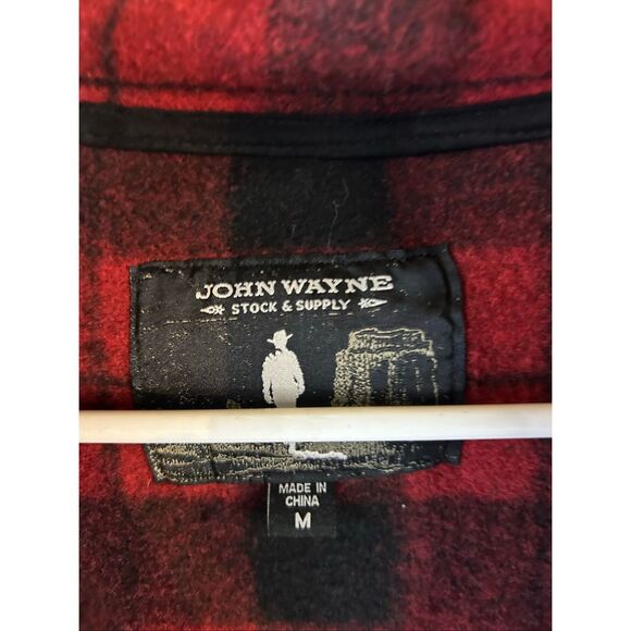 John Wayne M Stock Supply 1/4 zip ls Flannel Shirt REd Black - Picture 2 of 5